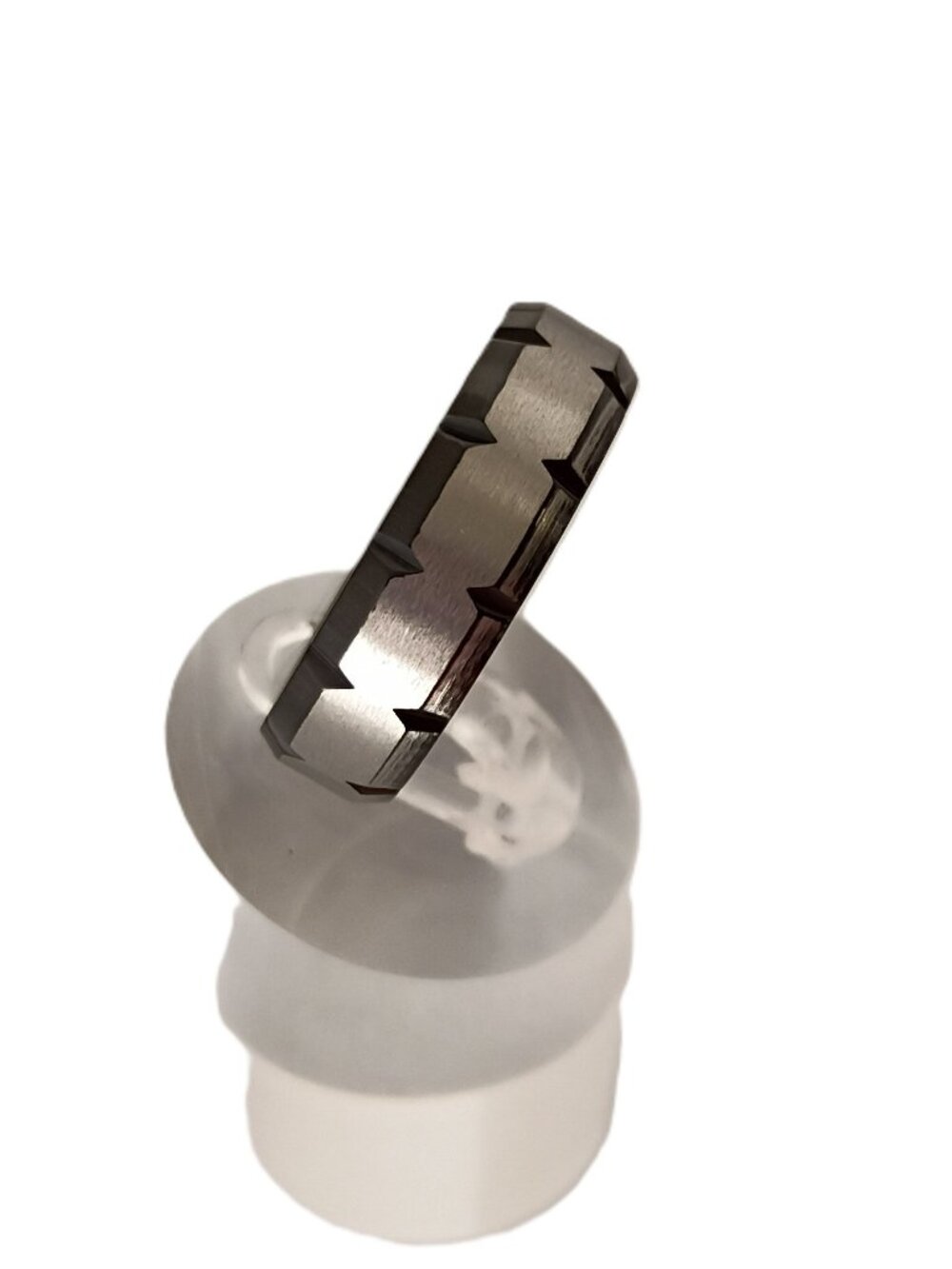 Size 10 Black Stainless Steel Wedding Band Ring with Silver Beveled Center Inlay